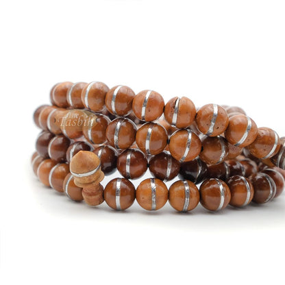 Natural Genuine Kuka Seed Tasbih Misbaha 99 count 8 mm Silver Inlay Beads Muslim Prayer Necklace