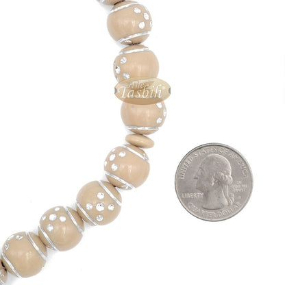 Large Muslim Prayer Beads 14 mm Brown Plastic Resin Electroplated Silver-Tone Dots 33-Ct Prayer Dhikr Beads