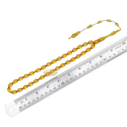 Muslim Tasbih – Small 33-Bead 12×9 mm Oval Translucent Honey Yellow Acrylic Prayer Beads Sibha Misbaha For Islamic Dhikr Salawat Namaz Salah