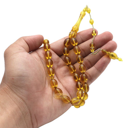 Muslim Tasbih – Small 33-Bead 12×9 mm Oval Translucent Honey Yellow Acrylic Prayer Beads Sibha Misbaha For Islamic Dhikr Salawat Namaz Salah