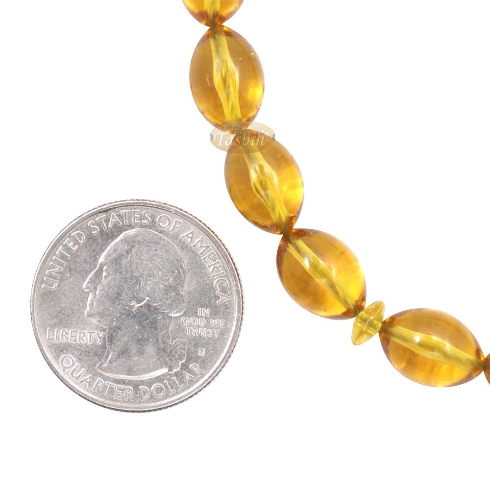 Muslim Tasbih – Small 33-Bead 12×9 mm Oval Translucent Honey Yellow Acrylic Prayer Beads Sibha Misbaha For Islamic Dhikr Salawat Namaz Salah
