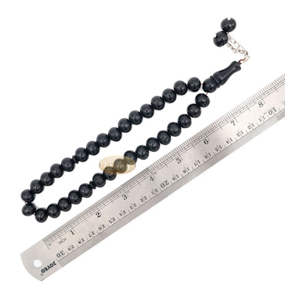 33-Bead Large 12×9.5 mm Black Monomer Tasbih 2 Chain Tassel