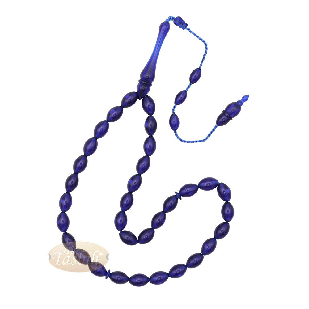 Tasbih Tapered Oval Translucent Blue 33 7×10 mm Monomer Beads