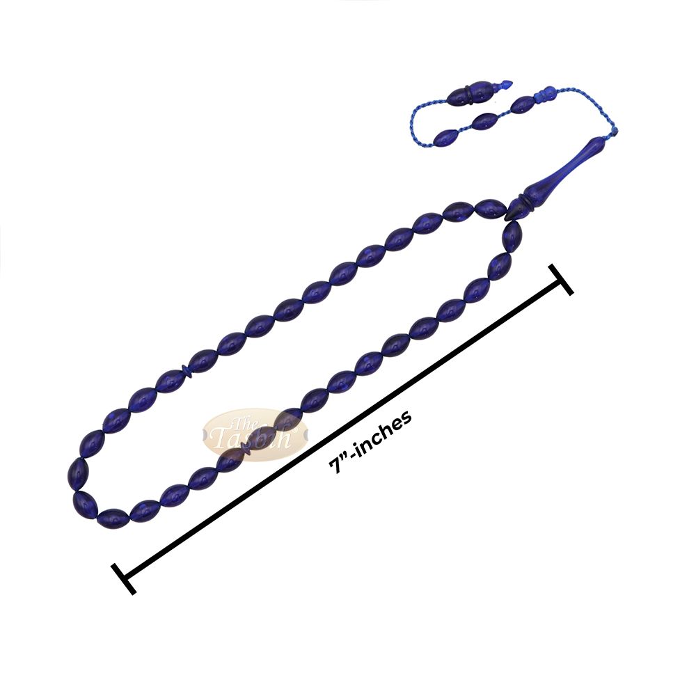 Tasbih Tapered Oval Translucent Blue 33 7×10 mm Monomer Beads