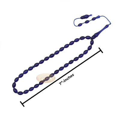 Tasbih Tapered Oval Translucent Blue 33 7×10 mm Monomer Beads