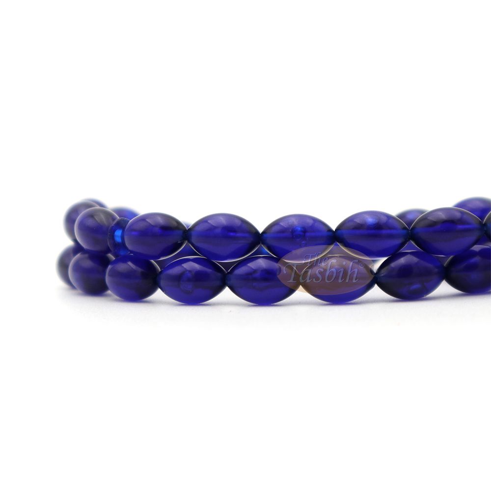 Tasbih Tapered Oval Translucent Blue 33 7×10 mm Monomer Beads