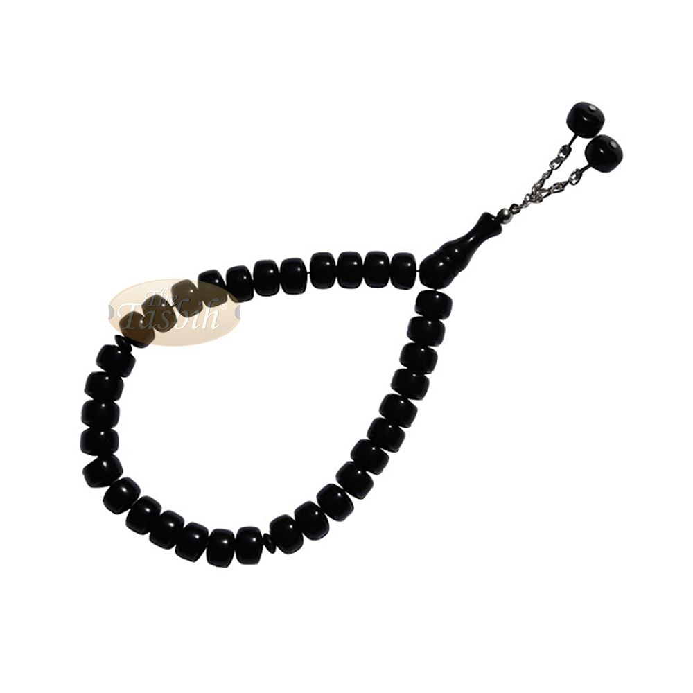 33-Bead Barrel Shape 12×8 mm Black Monomer Prayer Tasbih Chain Tassel