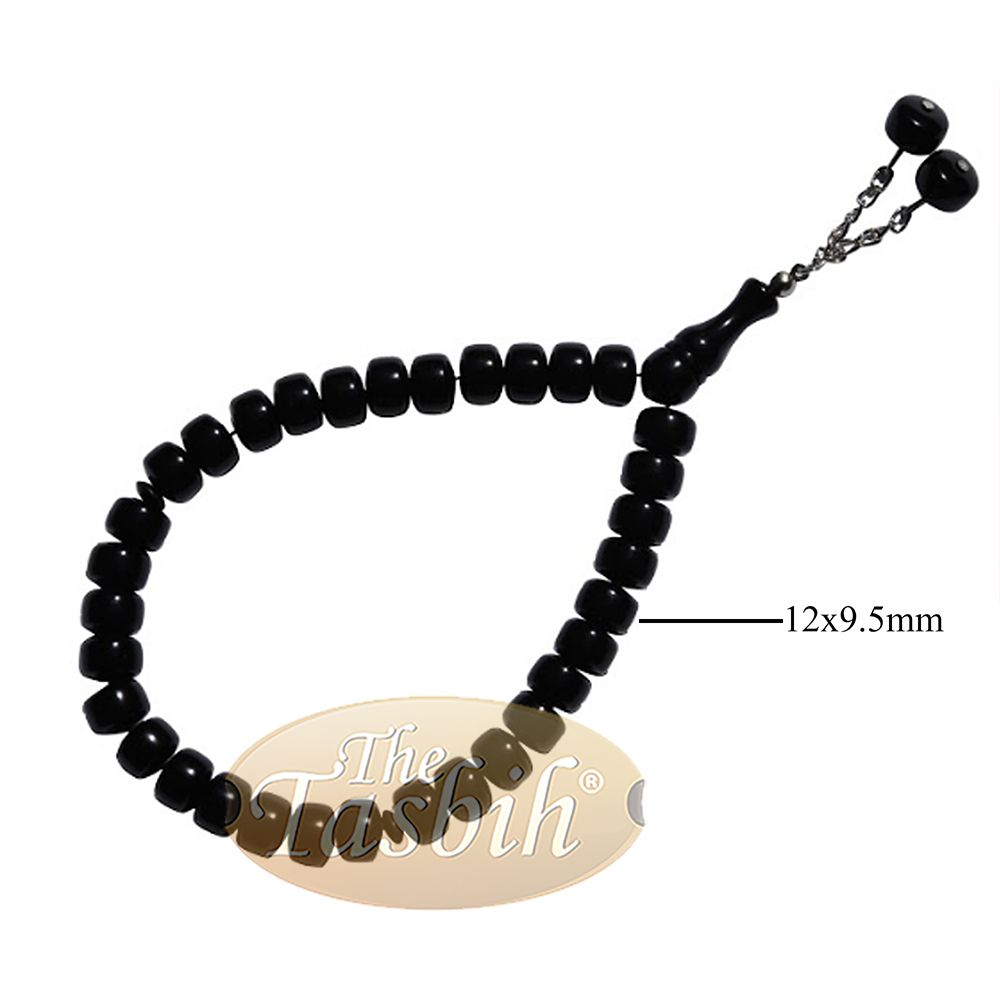 33-Bead Barrel Shape 12×8 mm Black Monomer Prayer Tasbih Chain Tassel
