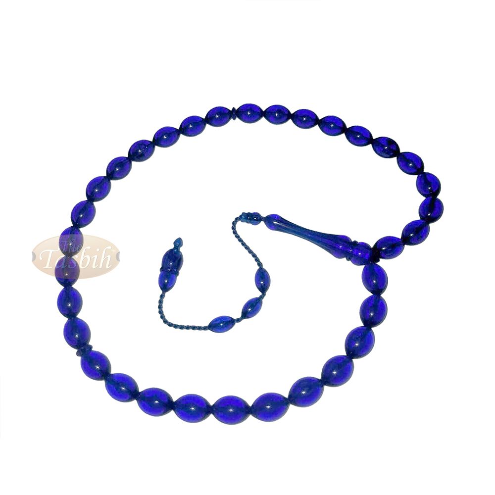 Tasbih Tapered Oval Translucent Blue 33 8×12.5 mm Monomer Beads