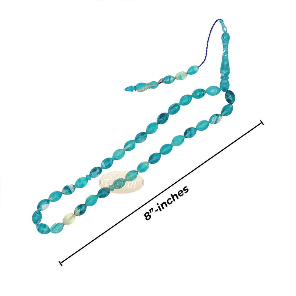 Aquamarine Oval Monomer 33ct Misbaha – 12×9 mm Muslim Prayer Beads