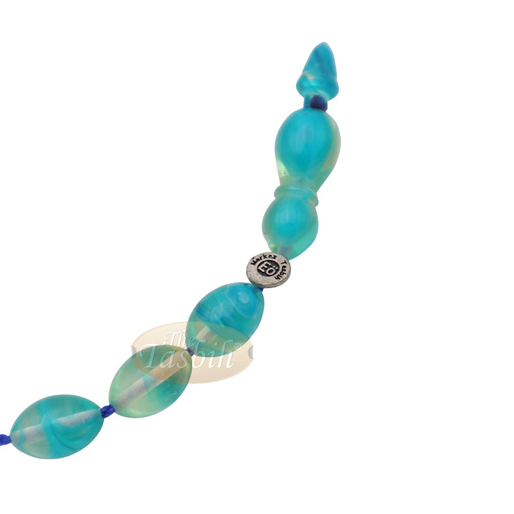 Aquamarine Oval Monomer 33ct Misbaha – 12×9 mm Muslim Prayer Beads