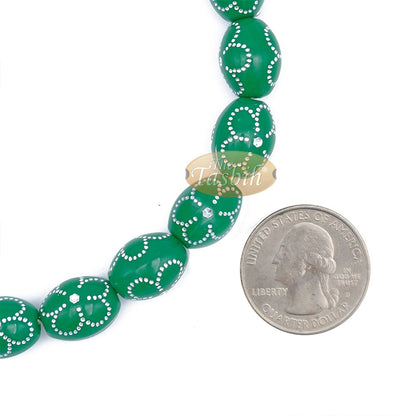 Large Green Tasbih 11×14 mm Plastic Resin Electroplated Silver-Tone Flower Design 33-Ct Prayer Dhikr Beads