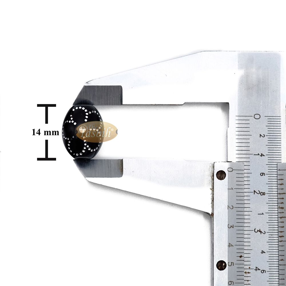 Large Black Tasbih 11×14 mm Plastic Resin Electroplated Silver-Tone Flower Design 33-Ct Prayer Dhikr Beads