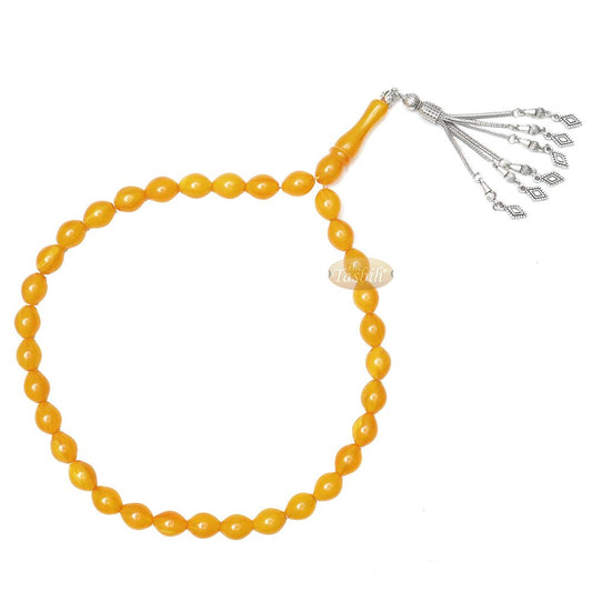 Islamic Prayer Beads Large 33-Ct Tasbih 13×10 mm Oval Acrylic Marble Orange From Konya Muslim Dhikr Salat Beads Foxtail Tassels No Dividers