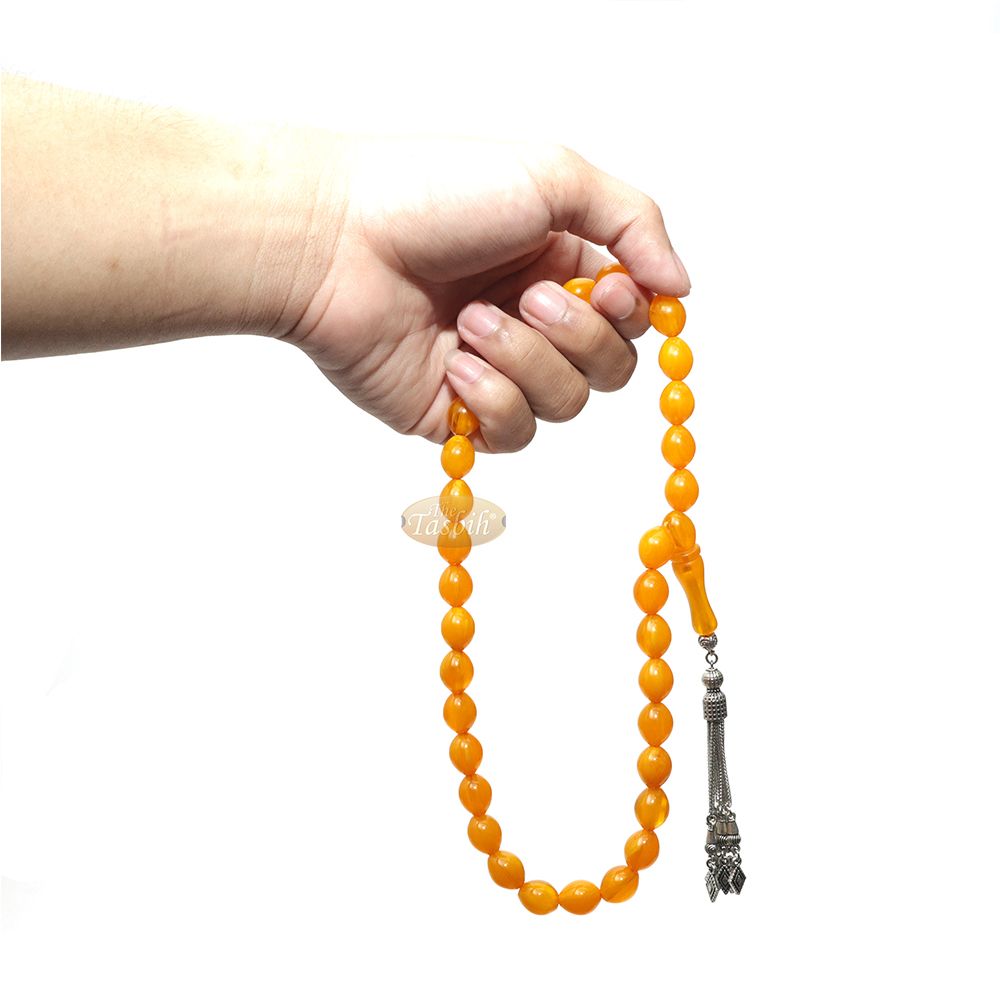 Islamic Prayer Beads Large 33-Ct Tasbih 13×10 mm Oval Acrylic Marble Orange From Konya Muslim Dhikr Salat Beads Foxtail Tassels No Dividers