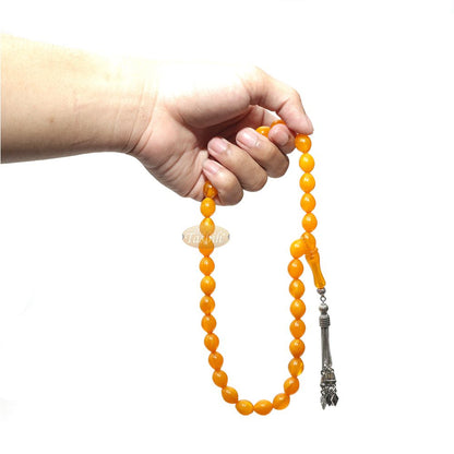 Islamic Prayer Beads Large 33-Ct Tasbih 13×10 mm Oval Acrylic Marble Orange From Konya Muslim Dhikr Salat Beads Foxtail Tassels No Dividers