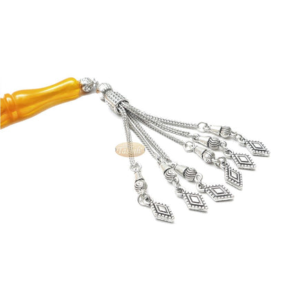 Islamic Prayer Beads Large 33-Ct Tasbih 13×10 mm Oval Acrylic Marble Orange From Konya Muslim Dhikr Salat Beads Foxtail Tassels No Dividers