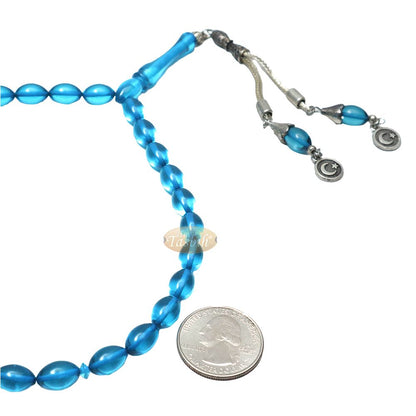 Islamic Symbol Tasbih Blue 33-Ct Acrylic 7×11 mm Oval Turkish Dhikr Prayer Beads