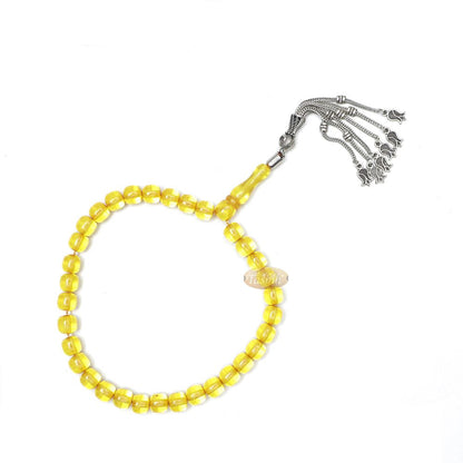 Muslim Dhikr Beads Small 33Ct Tasbih 9×8 mm Amber-Color Barrel with Tulip Charms