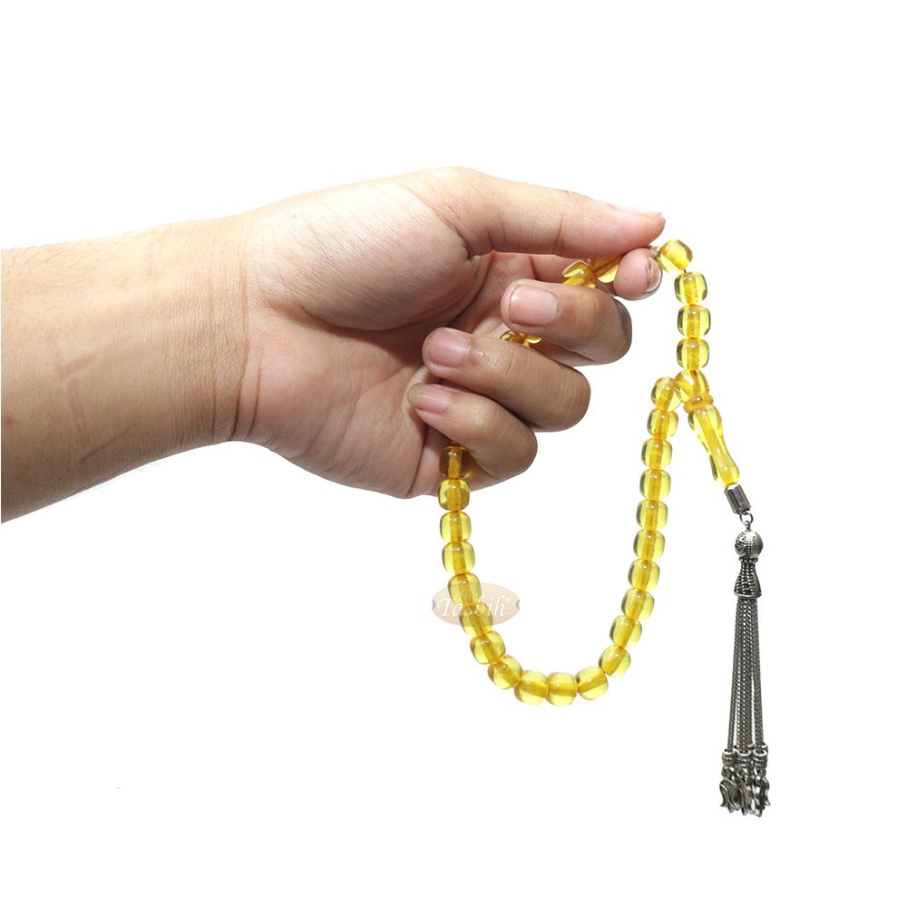 Muslim Dhikr Beads Small 33Ct Tasbih 9×8 mm Amber-Color Barrel with Tulip Charms