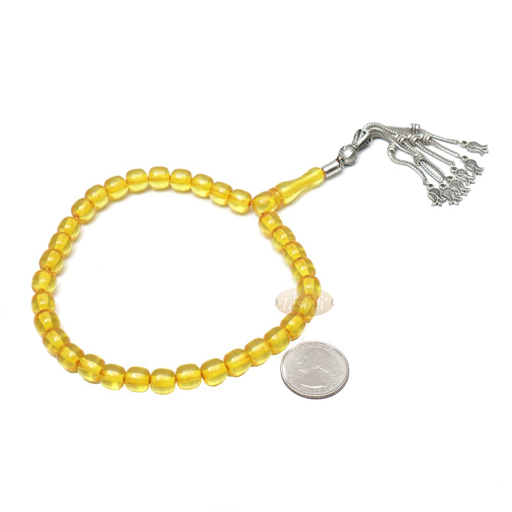 Muslim Dhikr Beads Small 33Ct Tasbih 9×8 mm Amber-Color Barrel with Tulip Charms