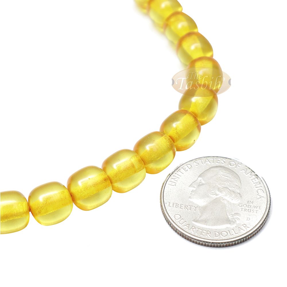 Muslim Dhikr Beads Small 33Ct Tasbih 9×8 mm Amber-Color Barrel with Tulip Charms
