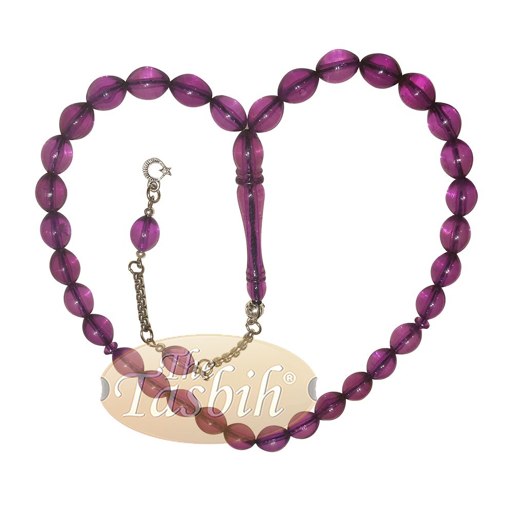 Translucent Purple Elongated Oval Monomer 33 Beads Tasbih – 8×12 mm Islamic Dhikr Beads