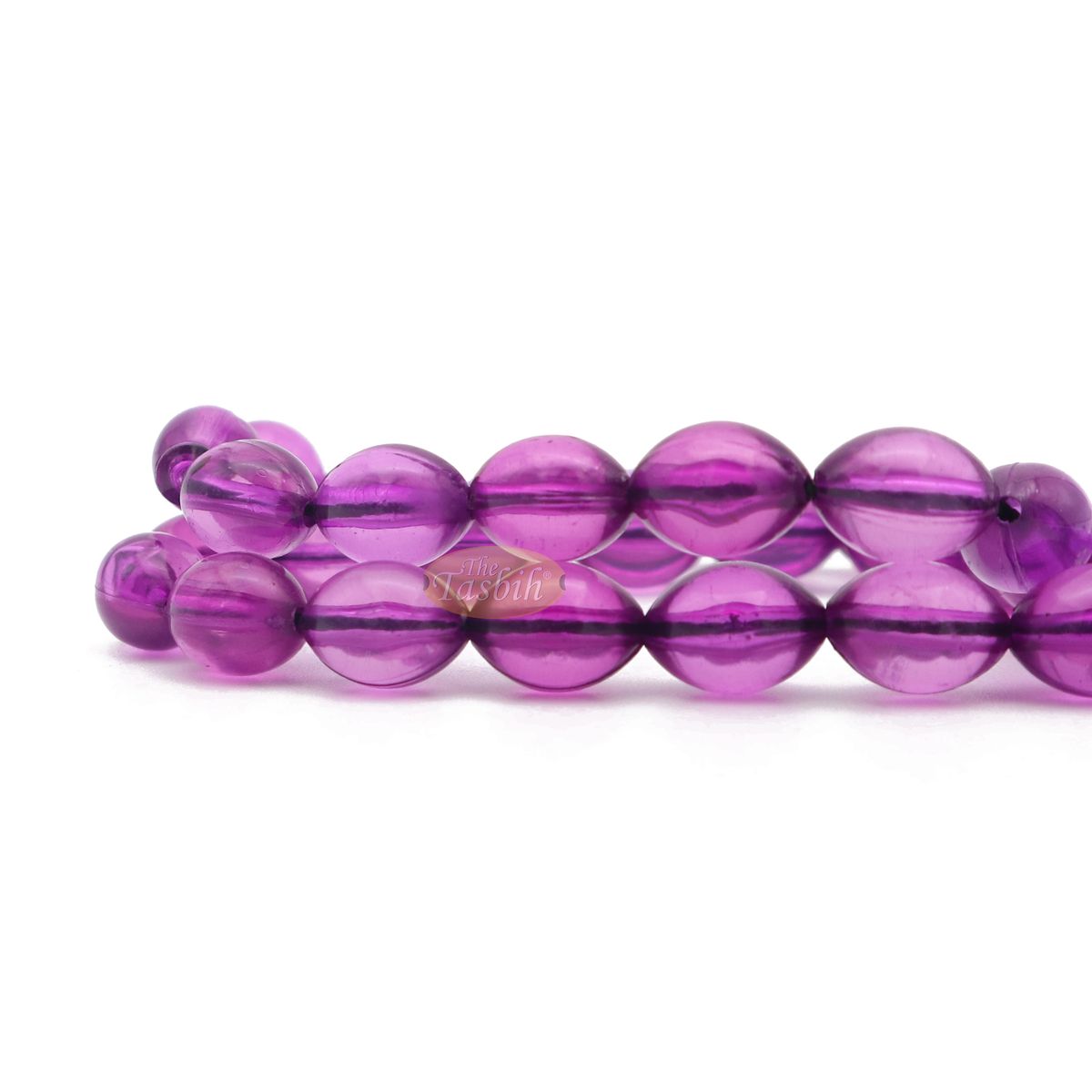 Translucent Purple Elongated Oval Monomer 33 Beads Tasbih – 8×12 mm Islamic Dhikr Beads