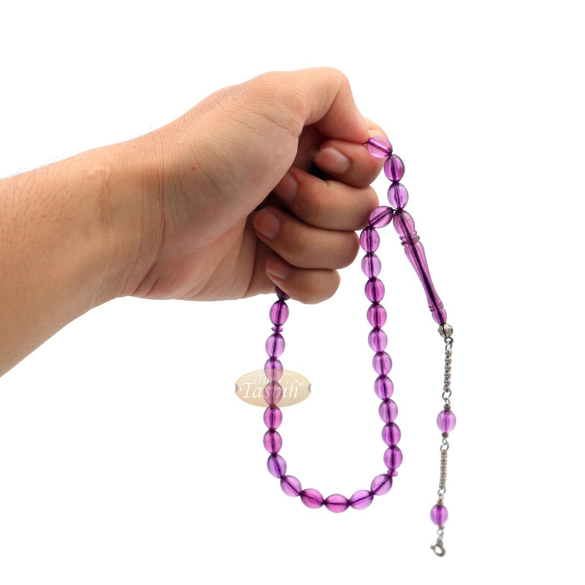 Translucent Purple Elongated Oval Monomer 33 Beads Tasbih – 8×12 mm Islamic Dhikr Beads