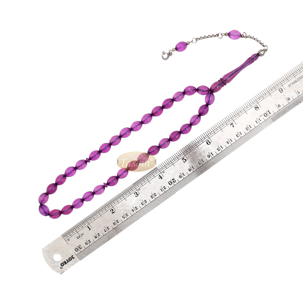 Translucent Purple Elongated Oval Monomer 33 Beads Tasbih – 8×12 mm Islamic Dhikr Beads
