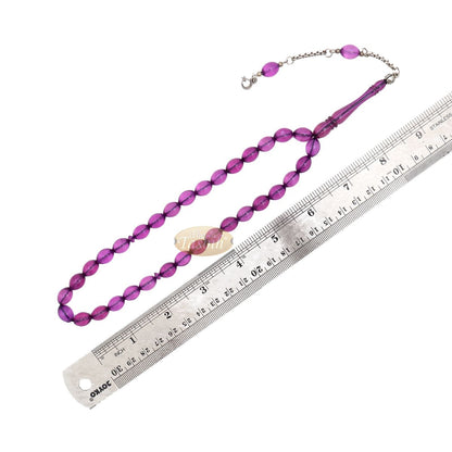 Translucent Purple Elongated Oval Monomer 33 Beads Tasbih – 8×12 mm Islamic Dhikr Beads