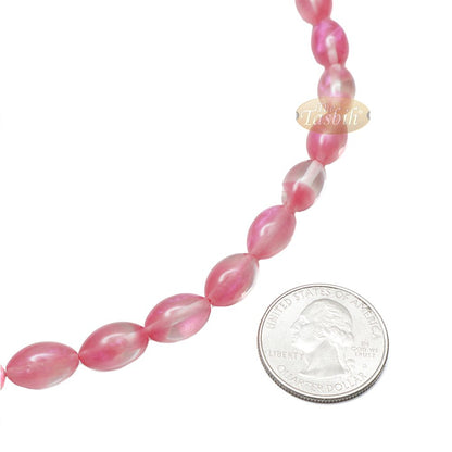 Islamic Tasbih Translucent Marble Pink Oval 33-Bead 12×8 mm Acrylic Turkish-Style Muslim Sibha Tasbih with Crescent Moon Star Kizilay Charms