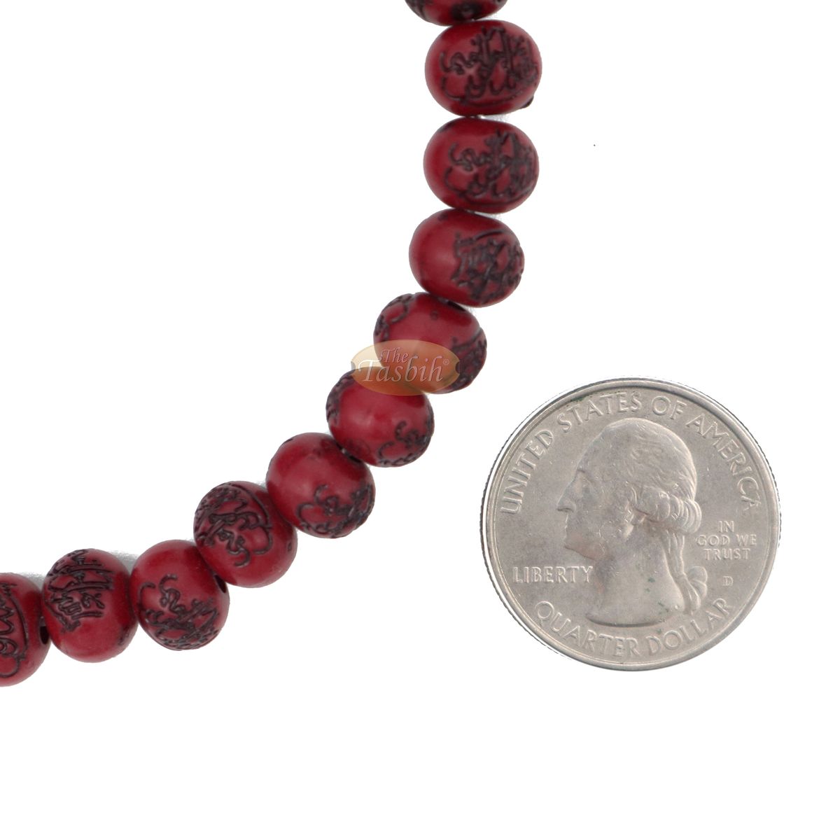 Basmallah Dark Red Plastic Tasbih 8 mm Prayer Beads Bismillahirrahmanirrahim On Each Bead