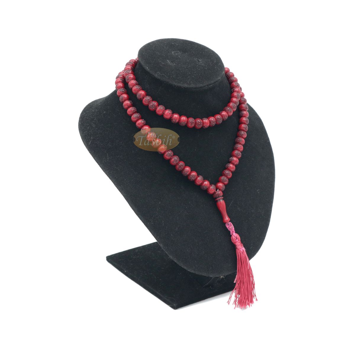 Basmallah Dark Red Plastic Tasbih 8 mm Prayer Beads Bismillahirrahmanirrahim On Each Bead