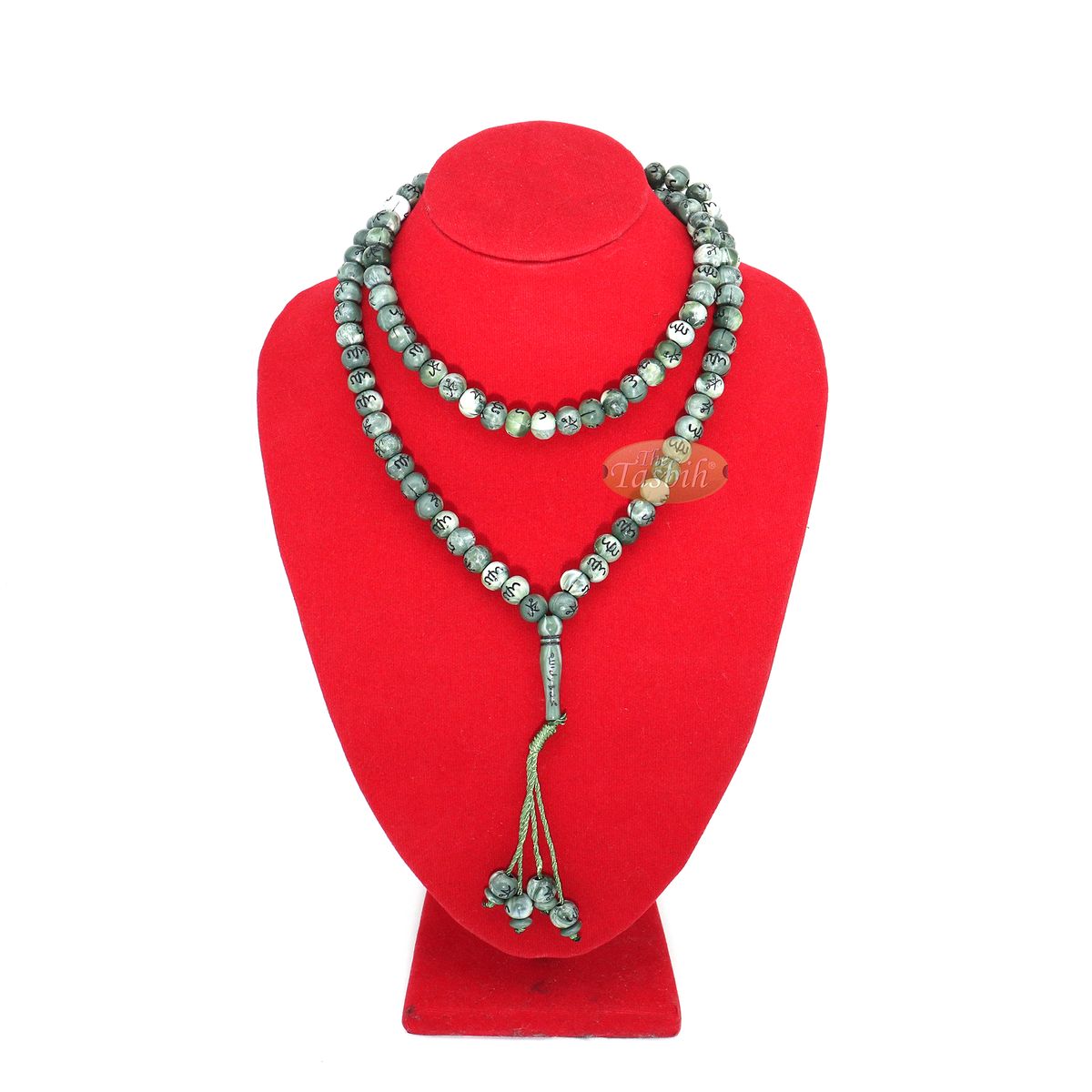 Large Marble Green Plastic 10 mm Islamic Tasbih Black Allah Muhammad Prayer Beads