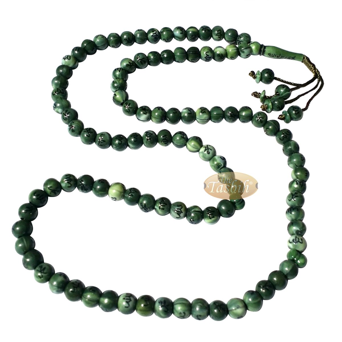 Large Marble Green Plastic 10 mm Islamic Tasbih Black Allah Muhammad Prayer Beads