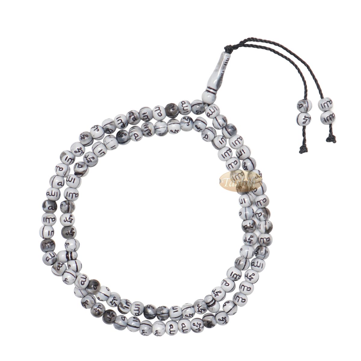 Marble Gray Plastic Tasbih with Silver Allah Muhammad 7 mm Beads