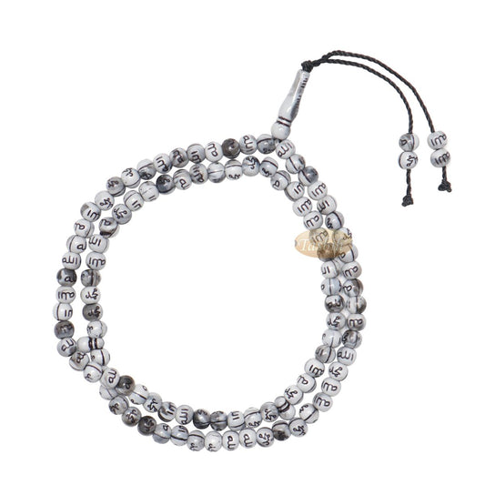 Marble Gray Plastic Tasbih with Silver Allah Muhammad 7 mm Beads