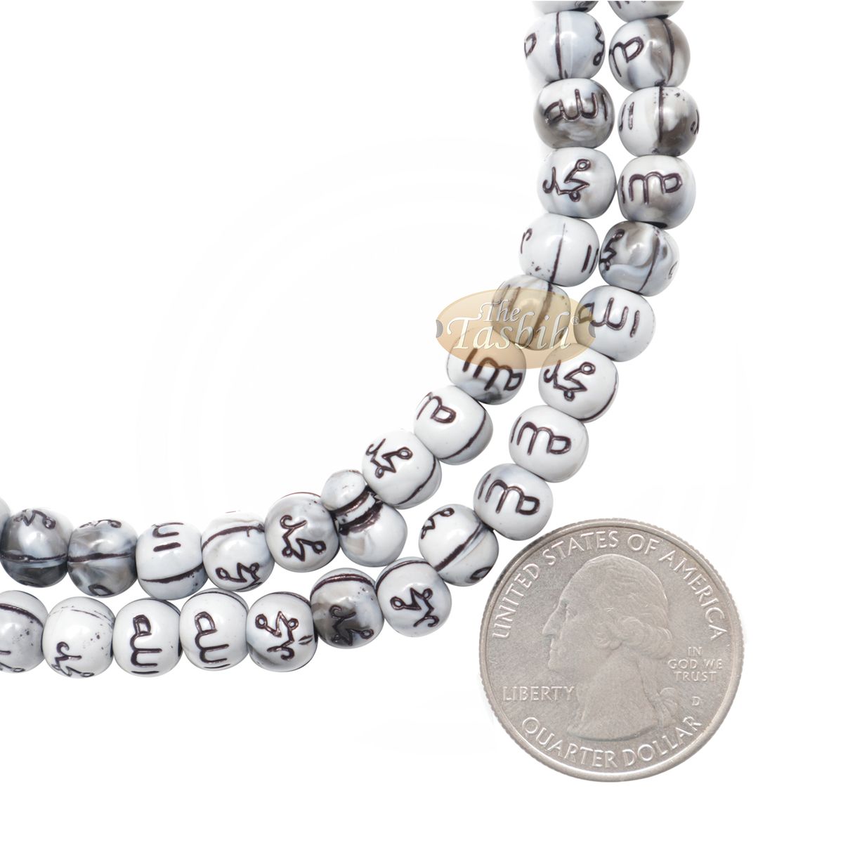 Marble Gray Plastic Tasbih with Silver Allah Muhammad 7 mm Beads