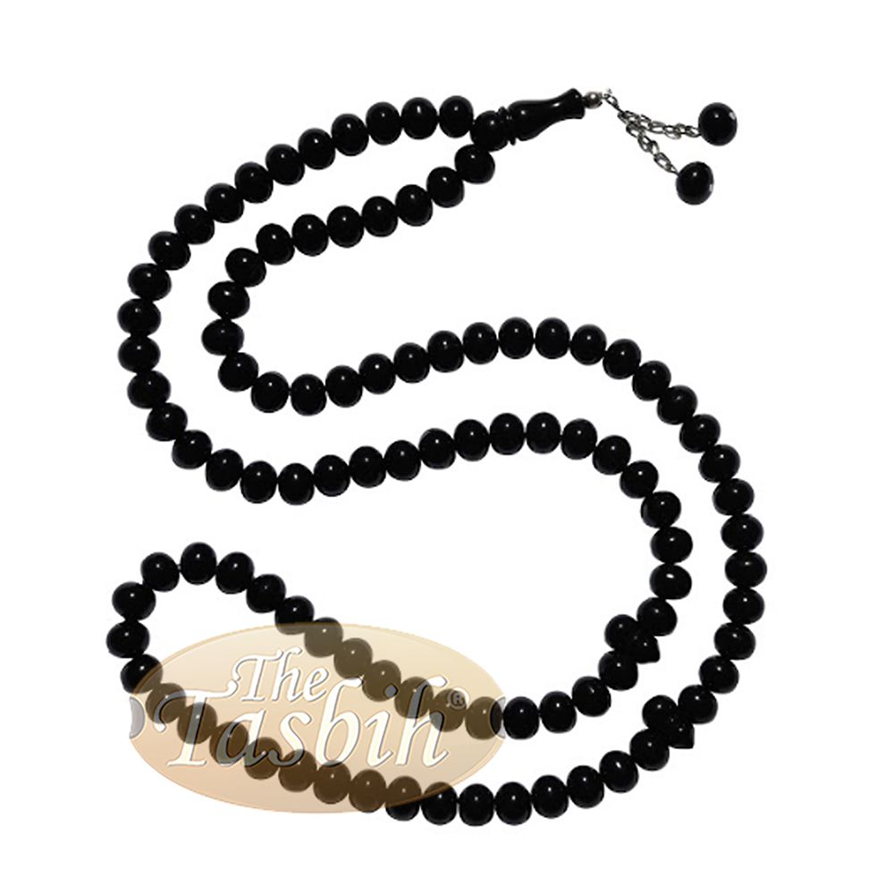 Large 12×9.5 mm Black Monomer Muslim Tasbih Prayer 99-Beads Chain Tassel