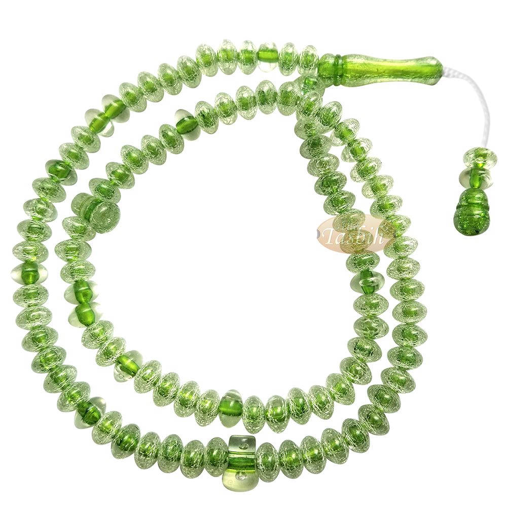 Muslim Dhikr Beads – Medium-Size Translucent Green 8×5 mm Simple Plastic 99-Bd Islamic Prayer Tasbeeh Dhikr Salat 20-inch Misbaha Knob Ends