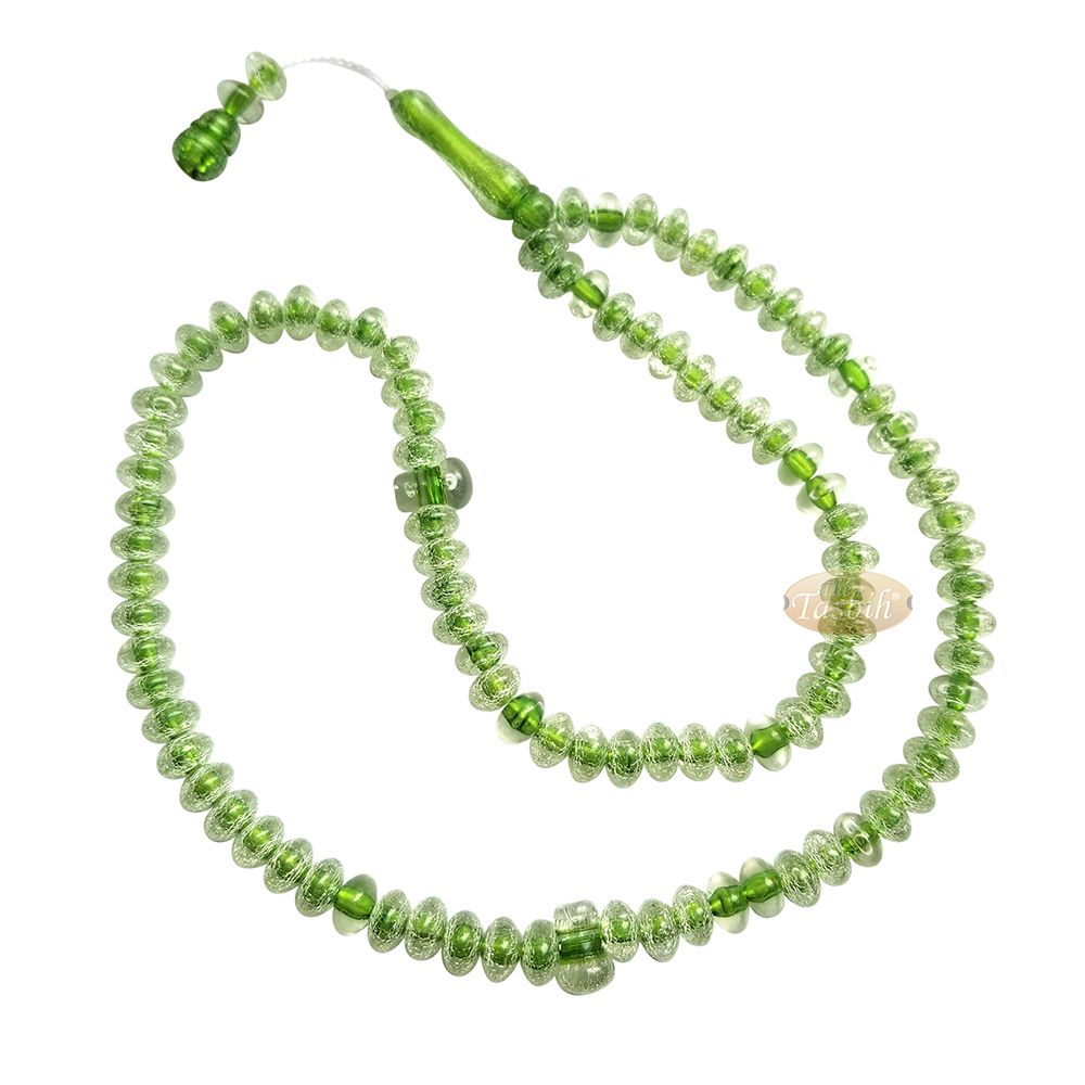 Muslim Dhikr Beads – Medium-Size Translucent Green 8×5 mm Simple Plastic 99-Bd Islamic Prayer Tasbeeh Dhikr Salat 20-inch Misbaha Knob Ends