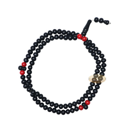 Med-Size Black Plastic Sufi Tasbih 6×8 mm Beads with Red Accent Beads