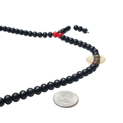Med-Size Black Plastic Sufi Tasbih 6×8 mm Beads with Red Accent Beads