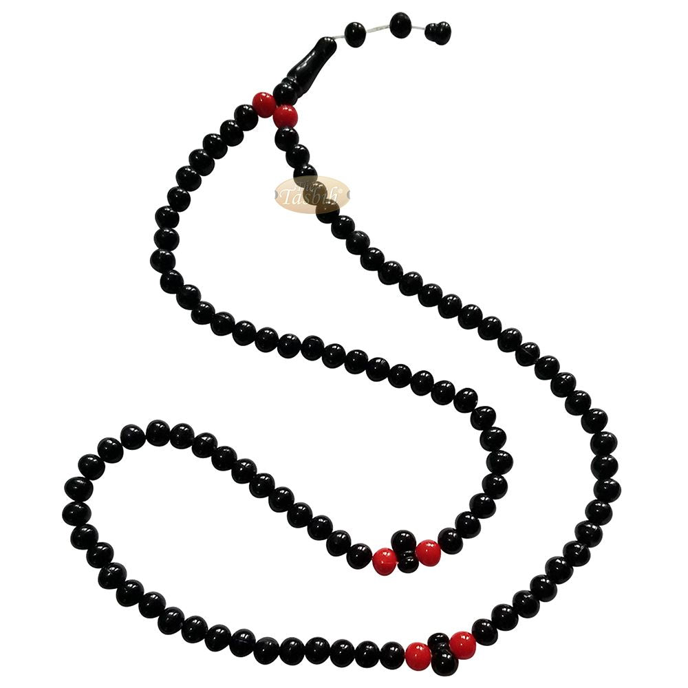 Med-Size Black Plastic Sufi Tasbih 6×8 mm Beads with Red Accent Beads