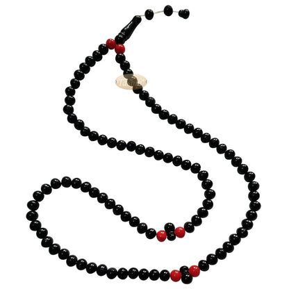 Med-Size Black Plastic Sufi Tasbih 6×8 mm Beads with Red Accent Beads
