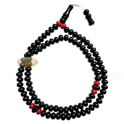 Large Durable Black Plastic Tasbih with Oval 9 mm Beads – Sturdy Rosary – 6 Red Accent Beads