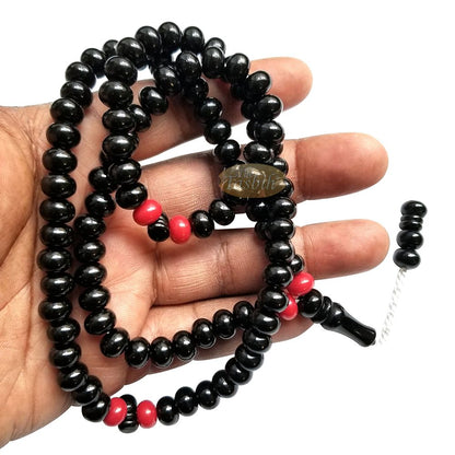 Large Durable Black Plastic Tasbih with Oval 9 mm Beads – Sturdy Rosary – 6 Red Accent Beads