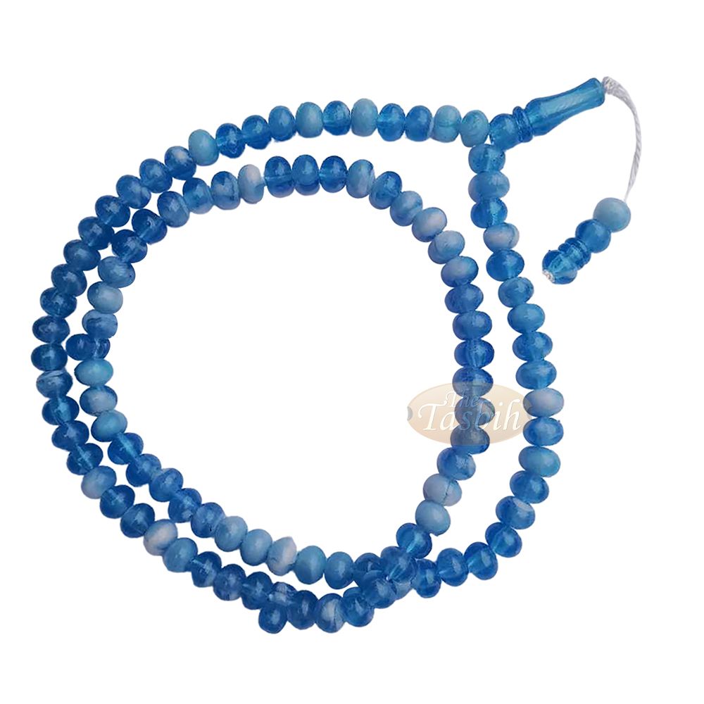 Muslim Prayer Beads – Marble Blue 7×9 mm Oval Plastic Beads 99 count Dhikr Tasbih Sibha