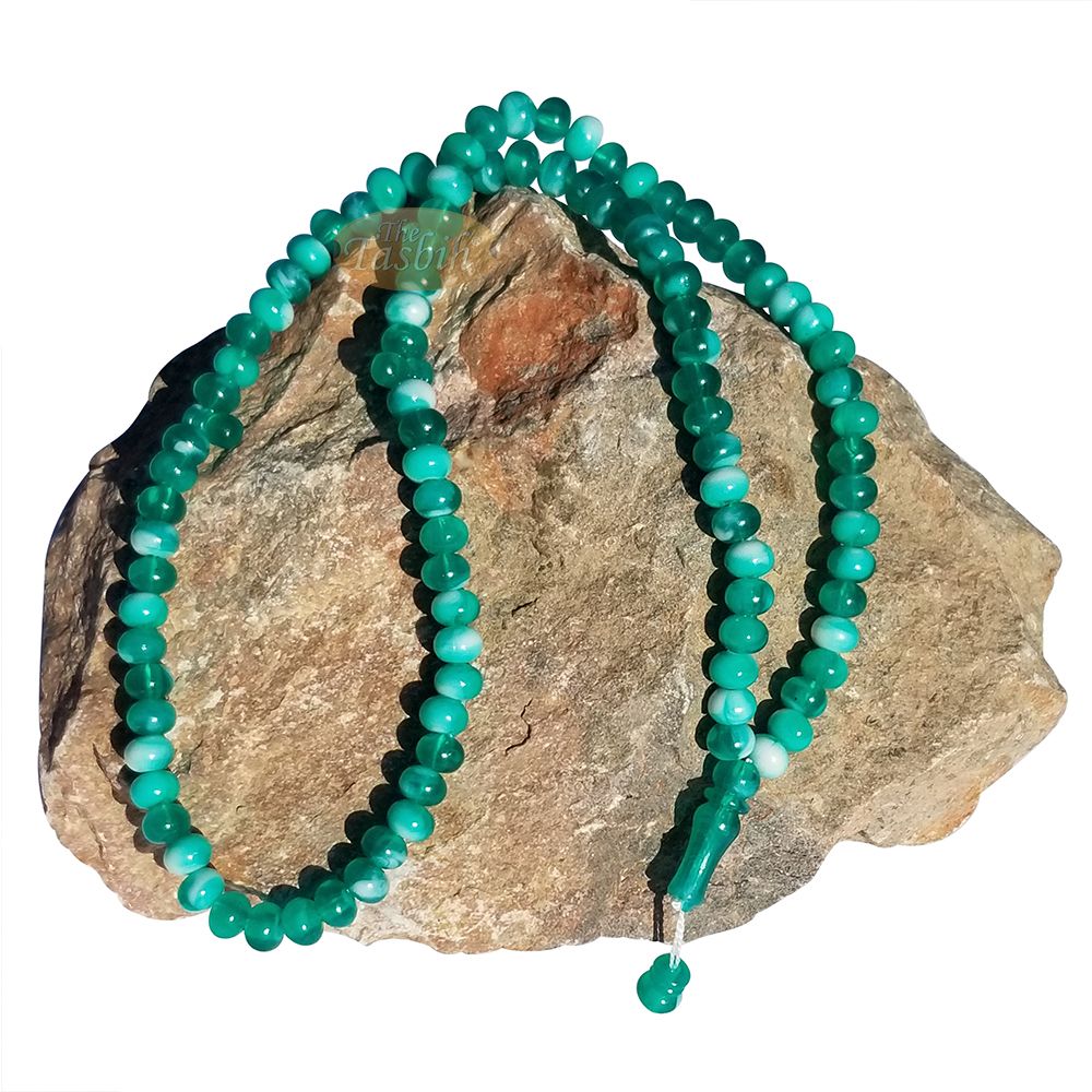 Muslim Prayer Beads – Marble Green 7×9 mm Oval Plastic Beads 99 count Dhikr Tasbih Sibha